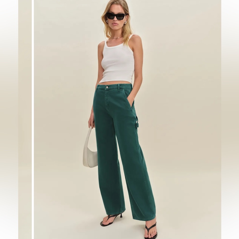 Reformation Diego Mid Rise Utility Jeans in Jewel Green